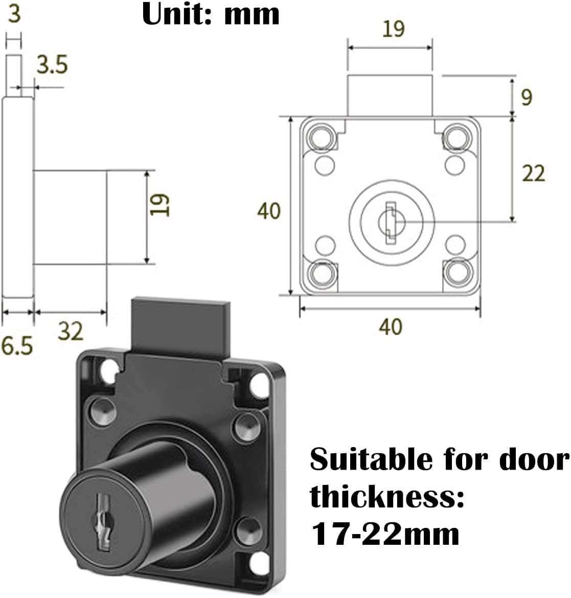Cabinet Drawer Lock Furniture Locker Lock【Keyed Alike】 All Keys for This Product are Universal. (Hole Diameter