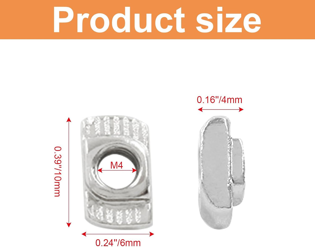 100Pcs M4 2020 Series T Nuts Carbon Steel