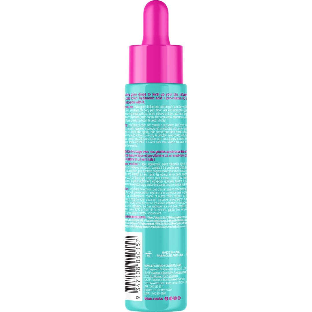 Dark Self Tanning Drops for Face & Body | Just Glow With It - Gradual Fake Tan Bronzing Serum Drop, Tanner Infused