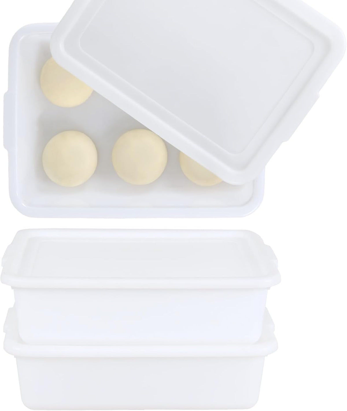 3-Pack Commercial Bus Boxes with Lids, Dough Proofing Boxes, White