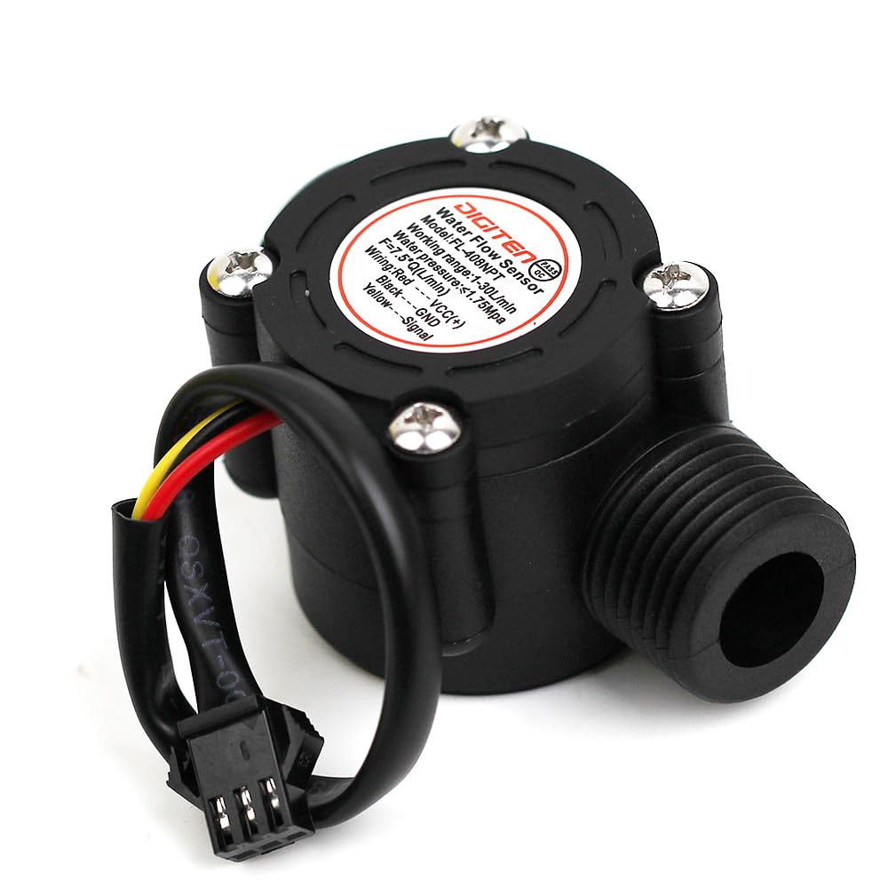 1/2 ’’ Flow Hall Sensor with NPT Thread, 1-30L/Min Flow Meter, Flowmeter Counter, Arduino, Raspberry Pi, and Reverse Osmosis Filter Compatible