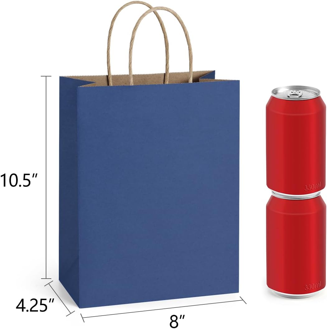 Gift Bags with Handles 8x4.25x10.5 Inch Navy Blue 25 Pack