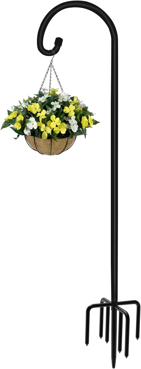108 inch Outdoor Shepherd Hook with 7 Prong Base (1 Pack), Adjustable Heavy Duty Garden Hanging Stake for Bird Feeder
