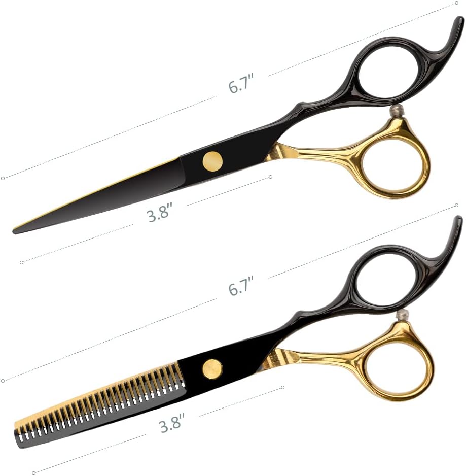 6.7inch Black Gold Hairdressing Hair Cutting Scissors Set | Multifunctional Straight Shears Teeth Scissors Thinning