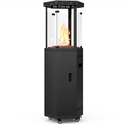 Outdoor Patio Heater, 41,000 BTU Propane Glass Flame Tower with Wheels