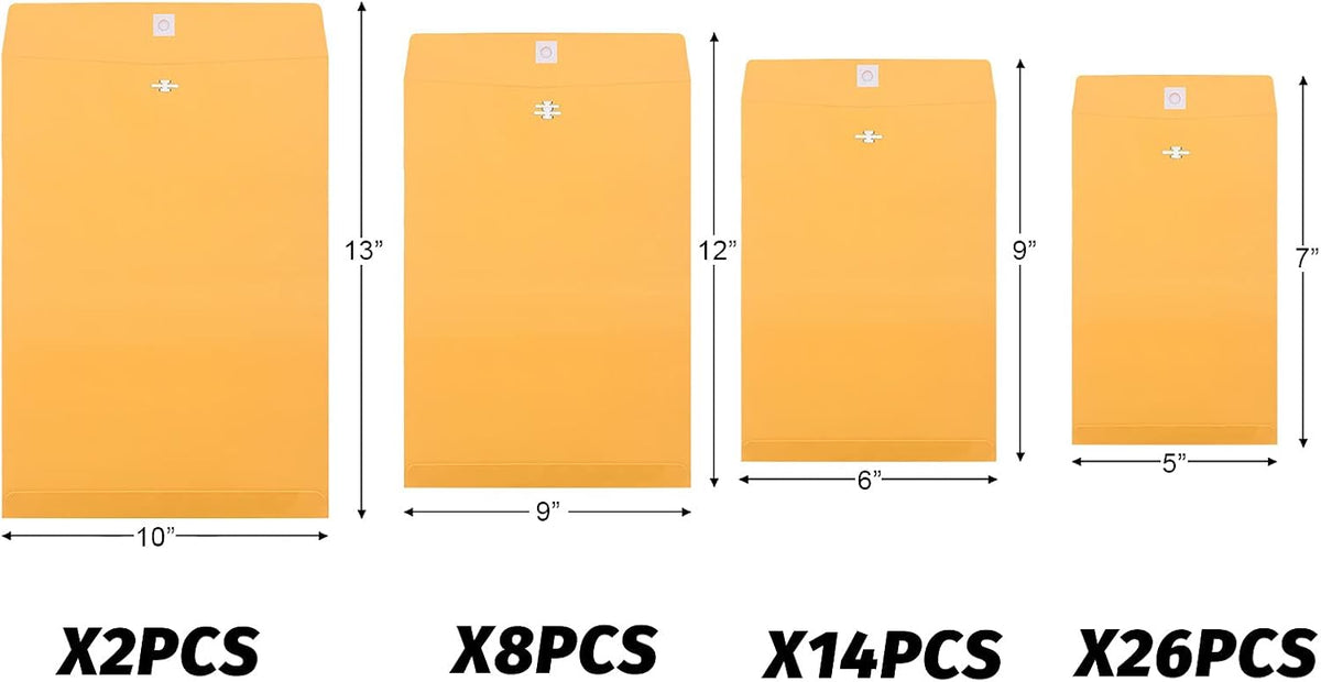 50 Pcs Manilla Envelopes 4 Sizes Kraft Clasp Envelopes, Yellow