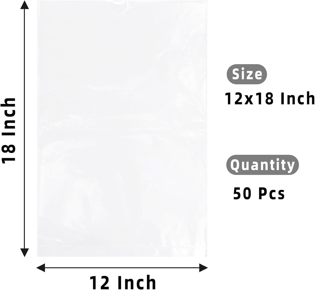 Clear Plastic Flat Open Poly Bags for Packaging, 12x18 In, 50Pcs