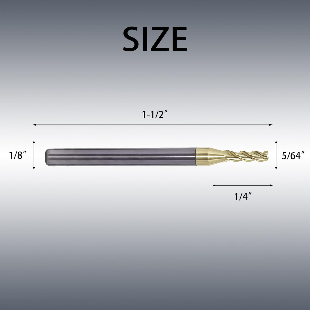 NZ 3 Flute 5/64" Solid Carbide Square End Mill ZrN Coated, 5Pcs