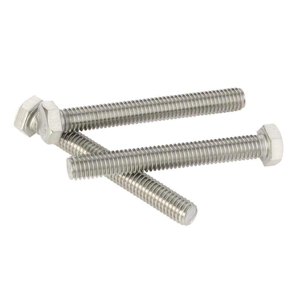 Mellewell 1/2-13 x 3 Hex Head Screw Bolt, Fully Threaded, Stainless Steel 18-8 (304), Plain Finish, Quantity 4