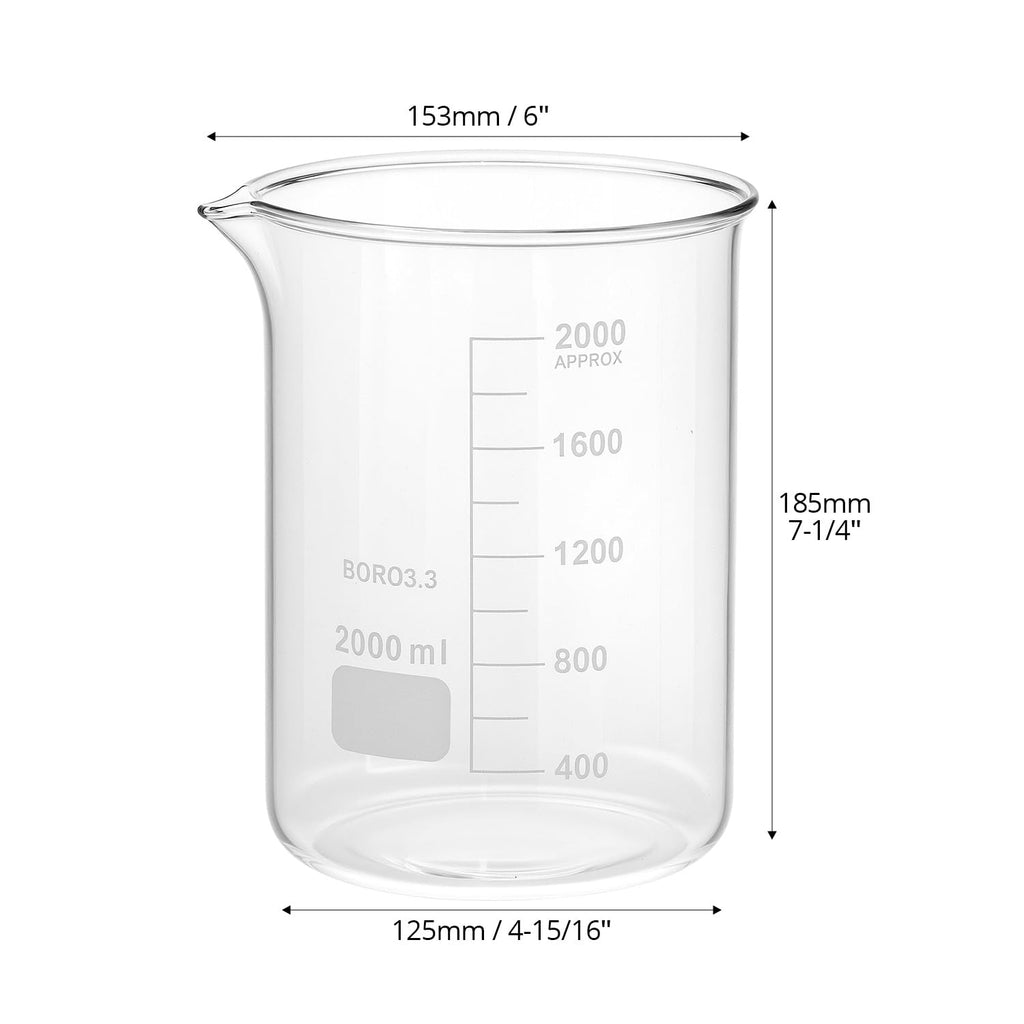Borosilicate Glass 2000ml Beaker – Double Scale Measuring Cup for Lab, Classroom & Experiment Use