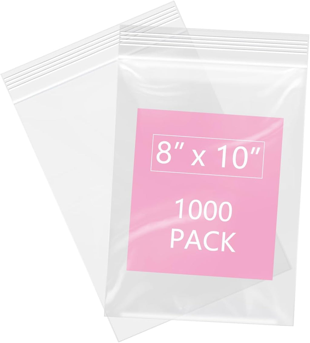 1000 Pcs- 8" x 10" Reclosable Plastic Zip Poly Bags