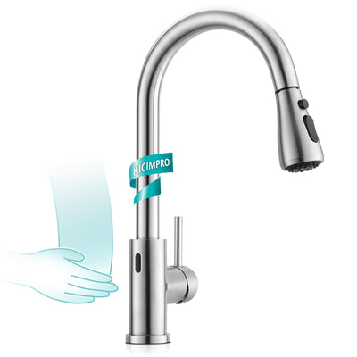 Touchless Kitchen Faucet with Pull Down Sprayer Brushed Nickel, Side Motion Sensor Kitchen Touchless Faucet with