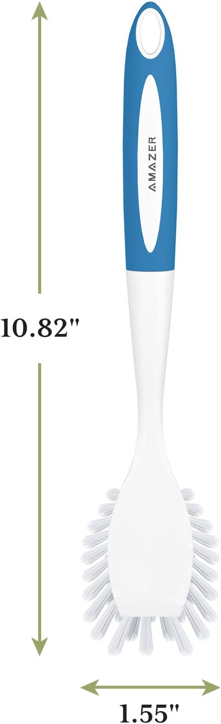 Dish Brush with Handle, 2 Pack Kitchen Scrub Brushes for Cleaning, Dish Scrubber with Stiff Bristles for Sink, Pots