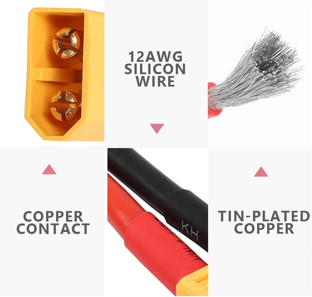 5 Pairs XT60 Connector with Silicon Wire, XT60 Plug Female and Male Wire for RC Lipo Battery Cable Drone (12AWG Wire)