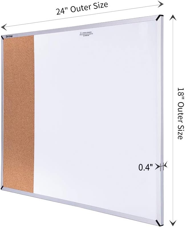 White Board & Cork Bulletin Board, 24" X 18", Combination Dry Erase Board & Cork Board, Vision Board for Home