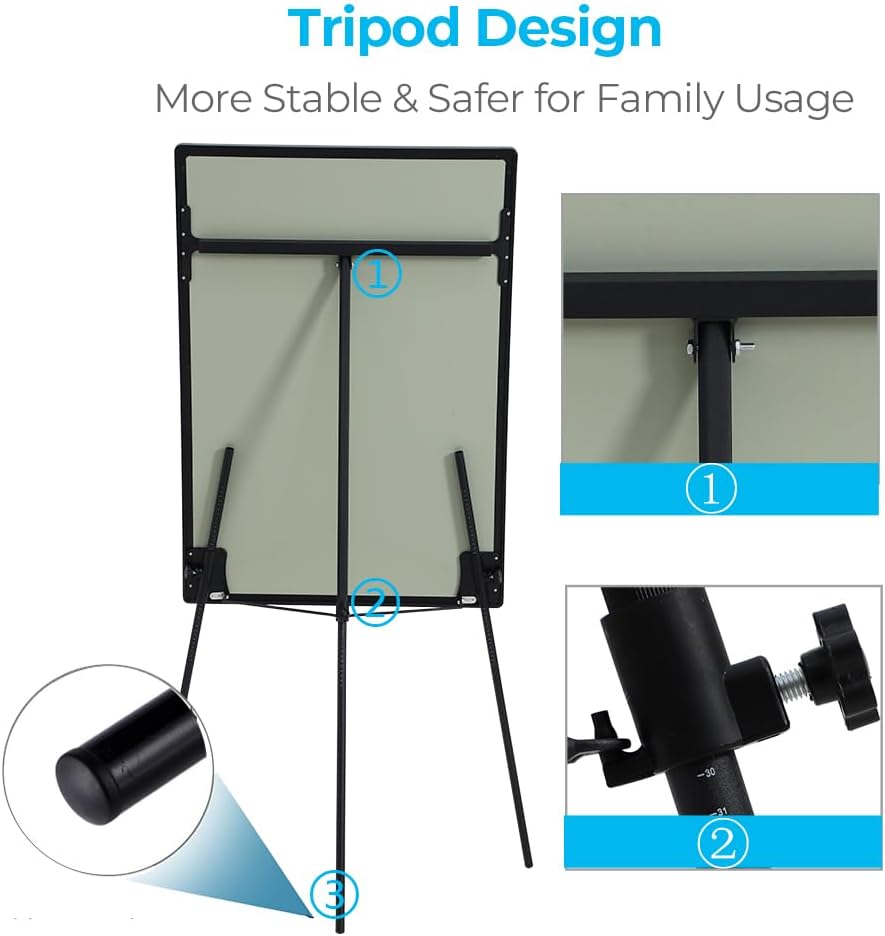 Magnetic Whiteboard Easel Dry Erase Board with Tripod Stand, 36"x24", Black | Portable Height Adjustable 3' x 2' Dry