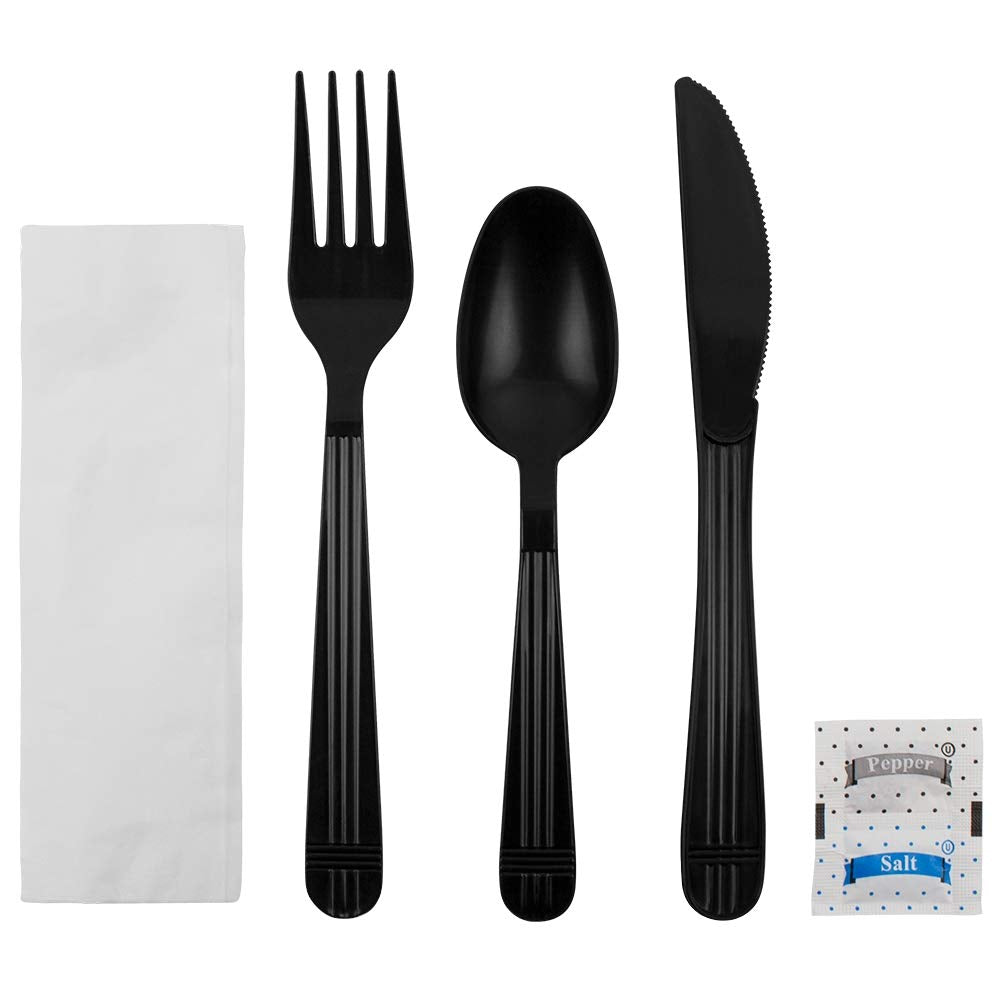 U2203B PP Cutlery Kits Salt & Pepper - Black (Case of 250)