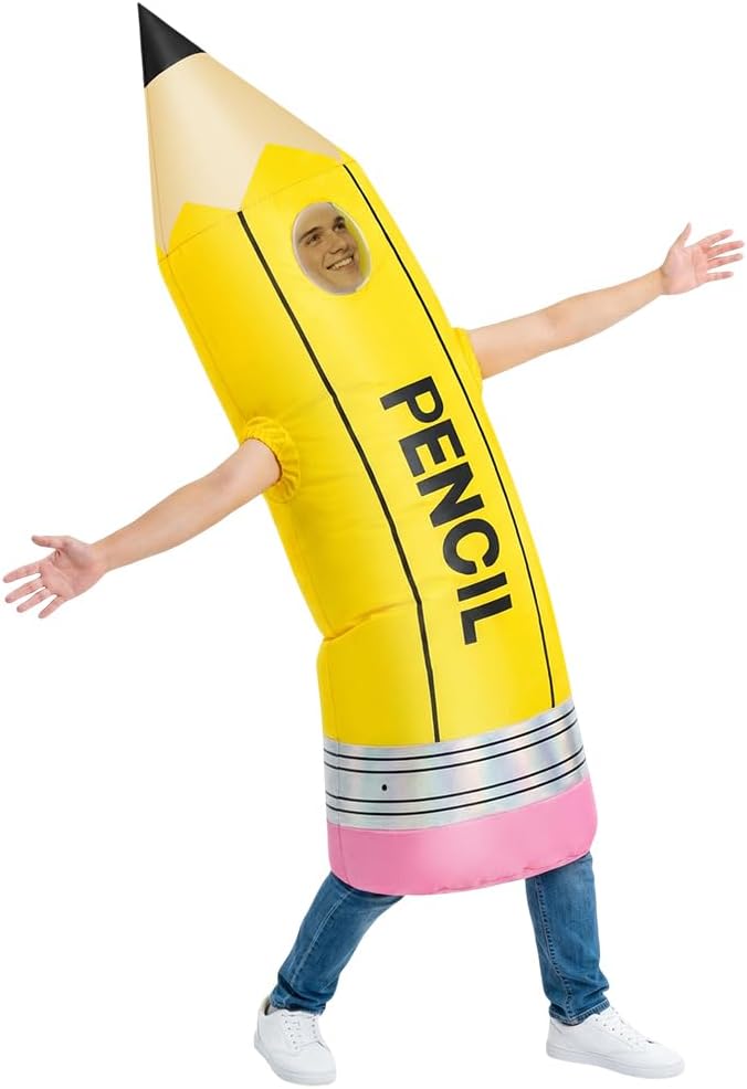 Pencil Inflatable Costume for Adult, Full Body Halloween Pencil Costumes, Blow up Stationery Suits