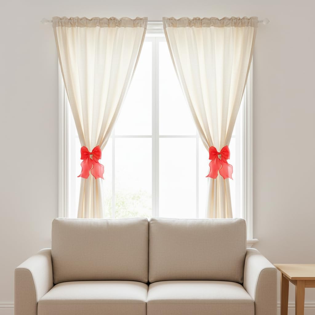 2 Pack French Lace Bow Curtain Tiebacks, Red