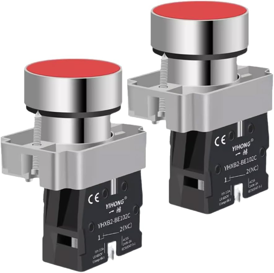 Gebildet 2pcs 1 NC 22mm Momentary Push Button Switch SPST Red 660V 10A