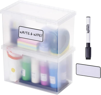 Konnect Storage Containers with Lids, Office Organizer, Clear Plastic Box, Desk and Home Organizer, Labels, 4 Qt, 2 Pack