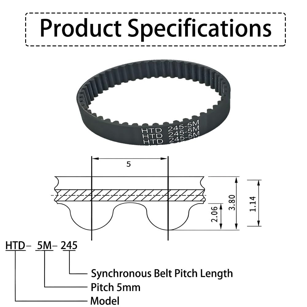 1x HTD400-5M Rubber Timing Belt, 15mm Width with Fiberglass Cord & Nylon Tooth Facing for Industrial Drives