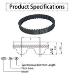 1x HTD405-5M Rubber Timing Belt, 45mm Width with Fiberglass Cord & Nylon Tooth Facing for Industrial Drives