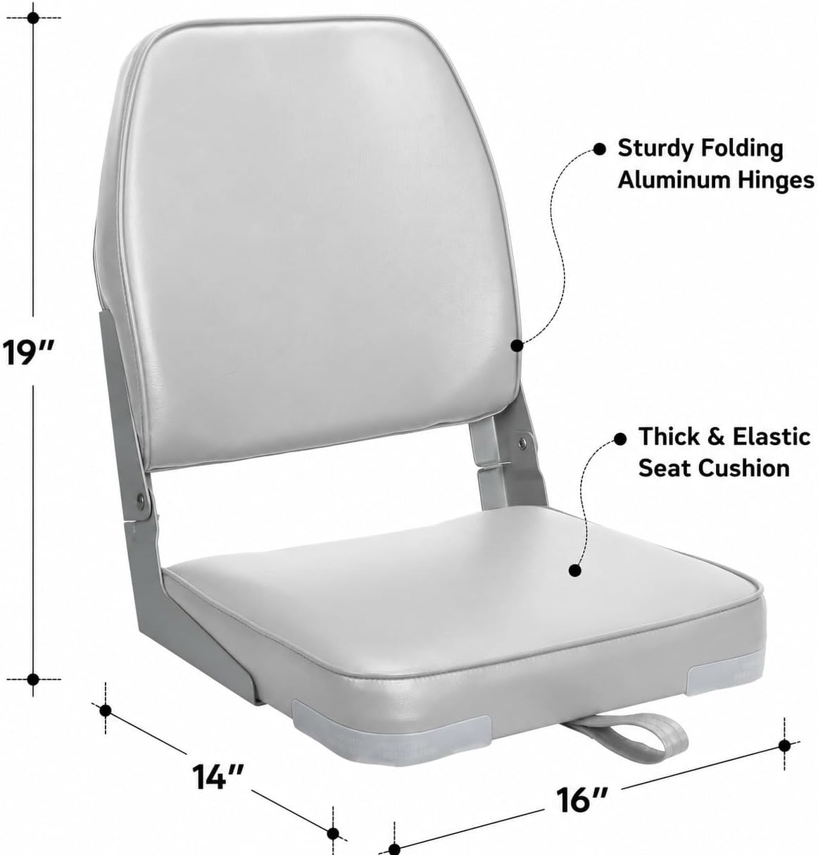Folding Low Back Gray Boat Seats Fishing Seat Fits Jon Bass | Marine Grade, UV & Tear Resistant, aluminum hinges
