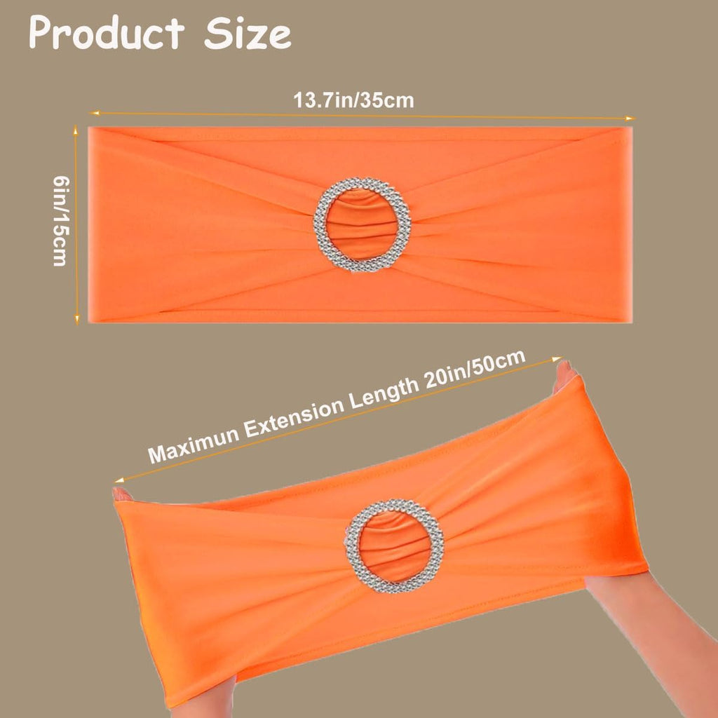 Chair Sashes Spandex Stretch Chair Bows with Buckle Slider for Wedding Party Decorations (Orange, 25PCS)