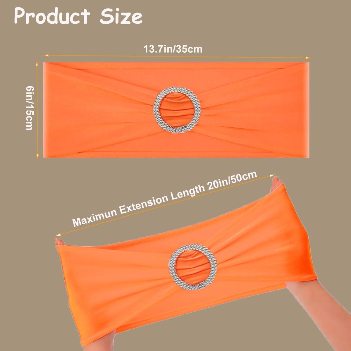 Chair Sashes Spandex Stretch Chair Bows with Buckle Slider for Wedding Party Decorations (Orange, 25PCS)