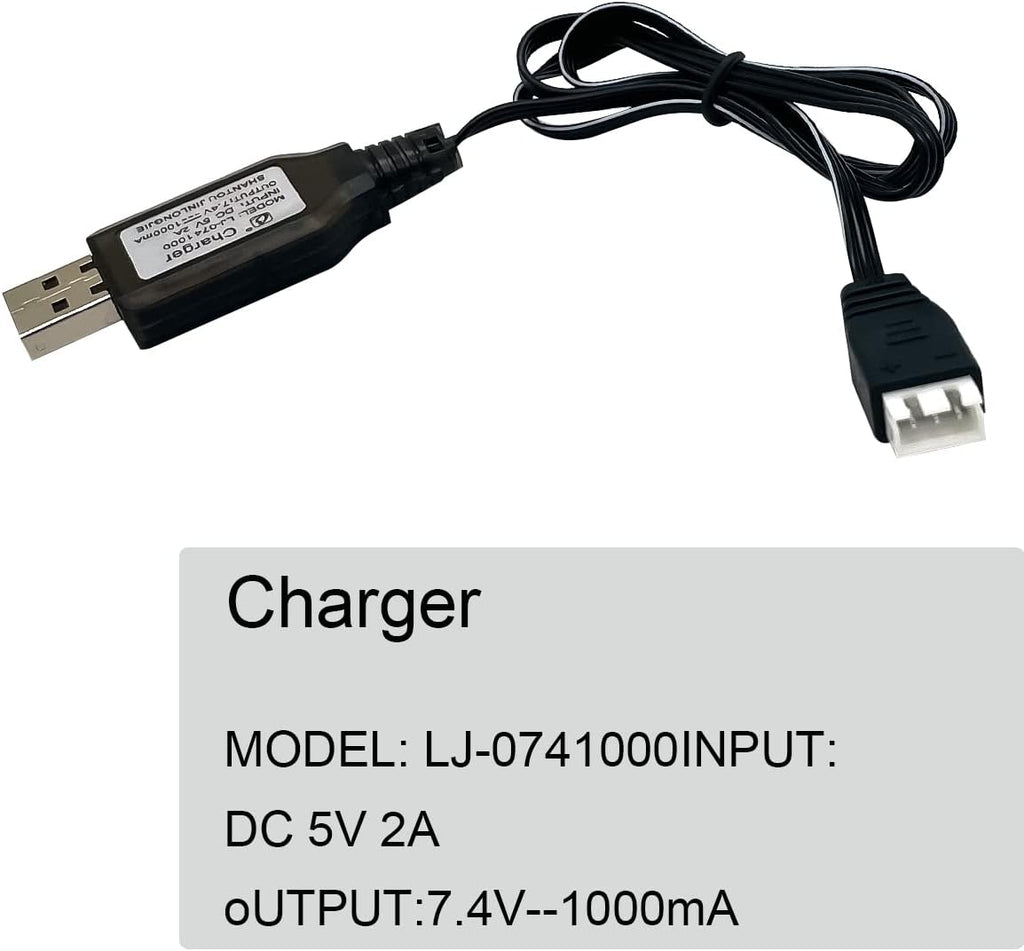 3Packs 7.4V 2S LiPo Battery USB Charger Cable 1A Fast Charging with XH-3P Connector for RC Car Truck Rock Crawler FPV