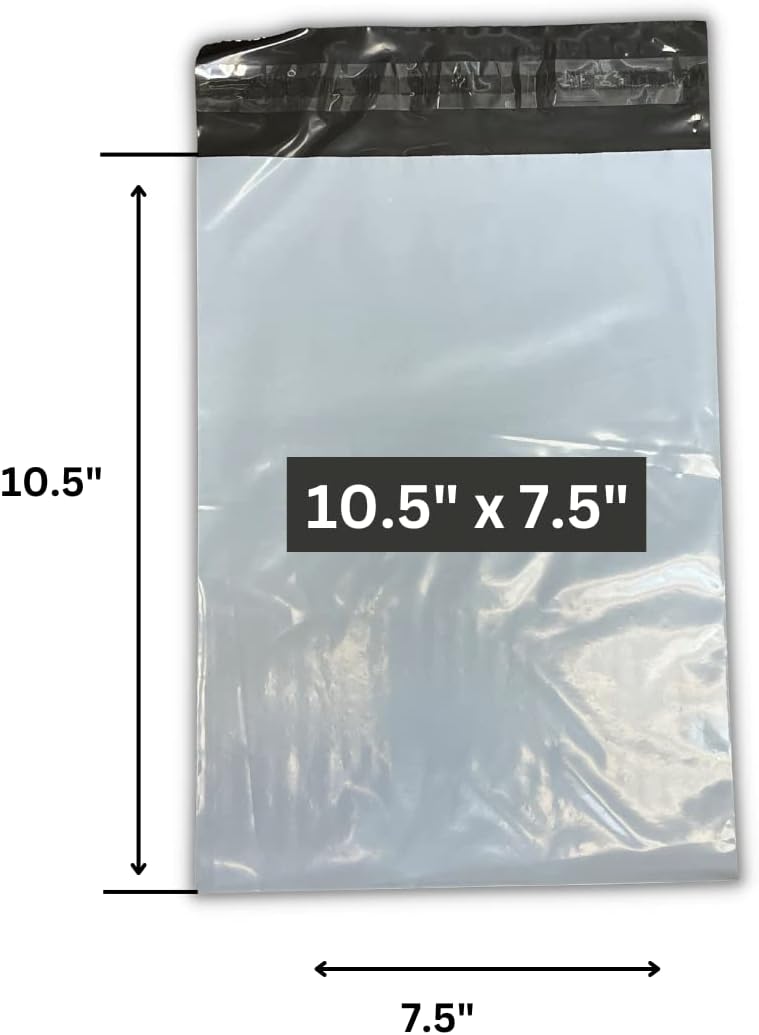 Poly Mailers 7.5 X 10.5 Plastic Durable Shipping Bags for Small Business or Personal Use - 10 White Self Adhesive