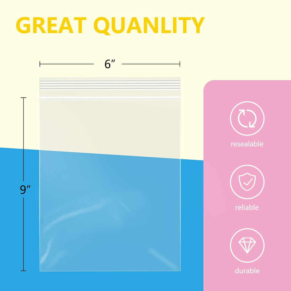 500 Pcs- 6" x 9" Reclosable Plastic Zip Poly Bags