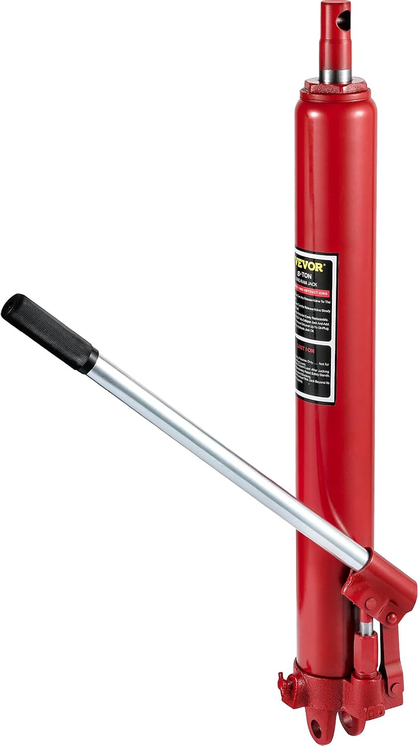 Hydraulic Long Ram Jack, 8 Tons/17363 lbs Capacity, with Single Piston Pump and Clevis Base, Manual Cherry Picker