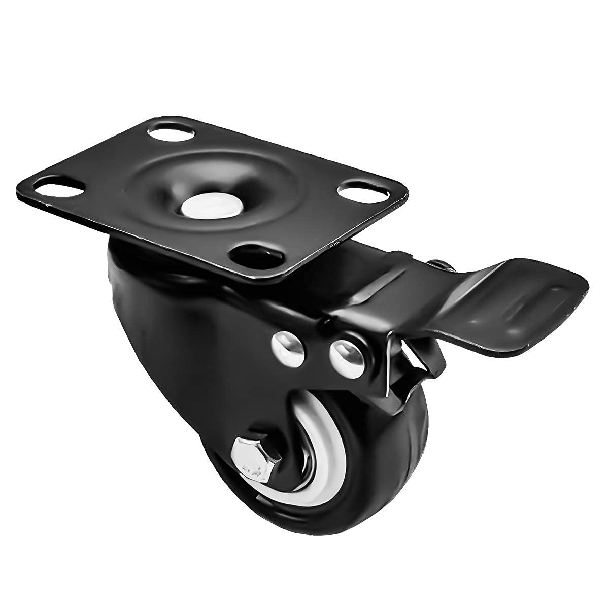 Swivel Caster Wheels Rubber Base with Top Plate & Bearing Heavy Duty with Total Lock Brake Pack of 4 Black by Online