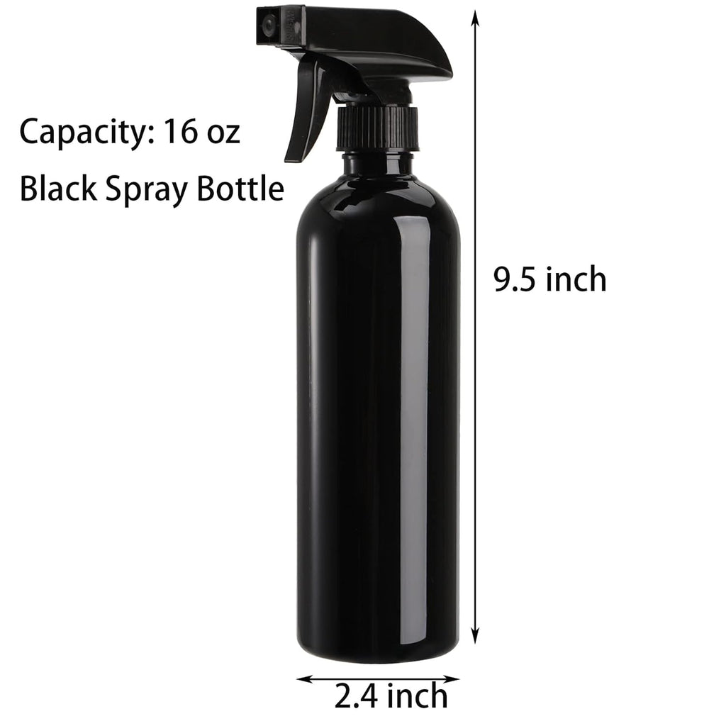 12 Pack Empty Spray Bottles, 16oz Plastic Durable Black Spraying Bottles with Mist and Stream Option, Leak-proof