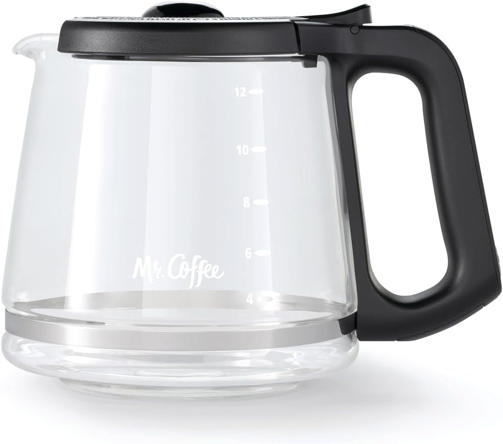 12-Cup Replacement Carafe – Compatible with Mr. Coffee 12 Cup Machines, Glass Pot with Black Handle