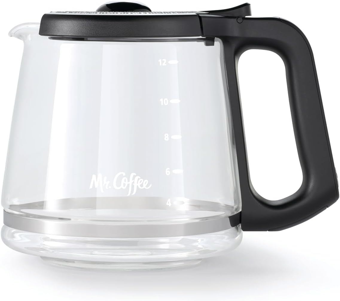 12-Cup Replacement Carafe – Compatible with Mr. Coffee 12 Cup Machines, Glass Pot with Black Handle