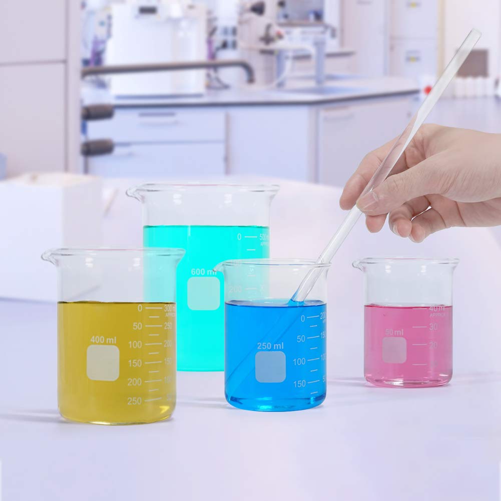 5-Piece Borosilicate Glass Measuring Low Form Beaker Set, 50-600 mL