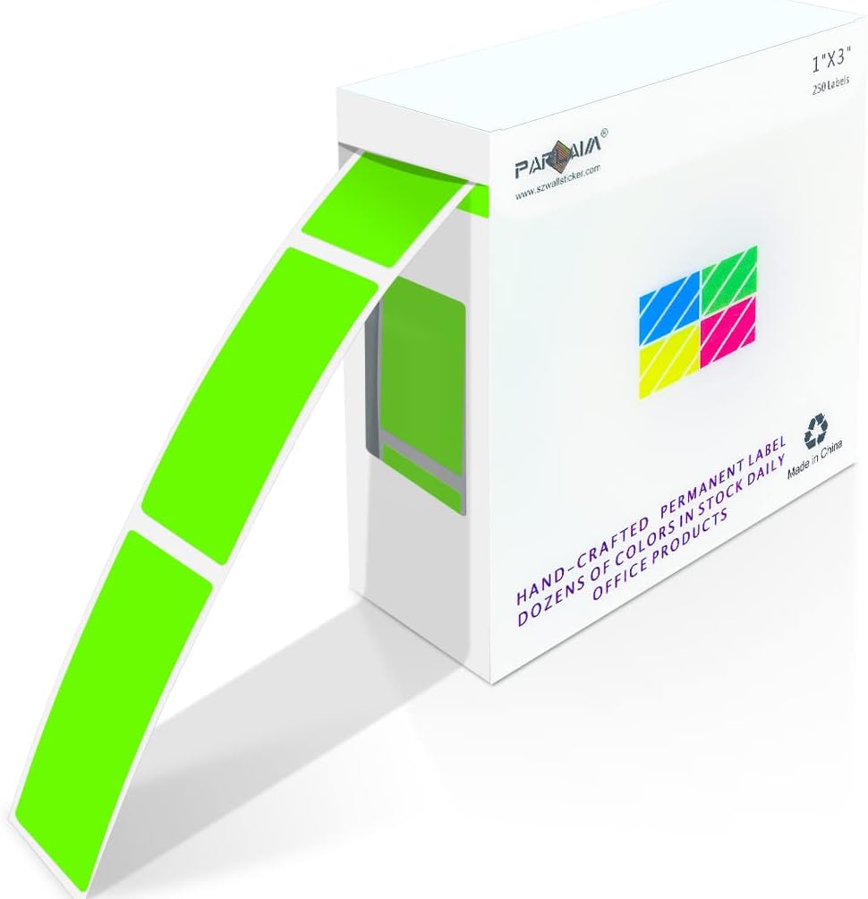 Square Color Coding Labels 3 x 1 inch Rectangle Fluorescent Green Stickers