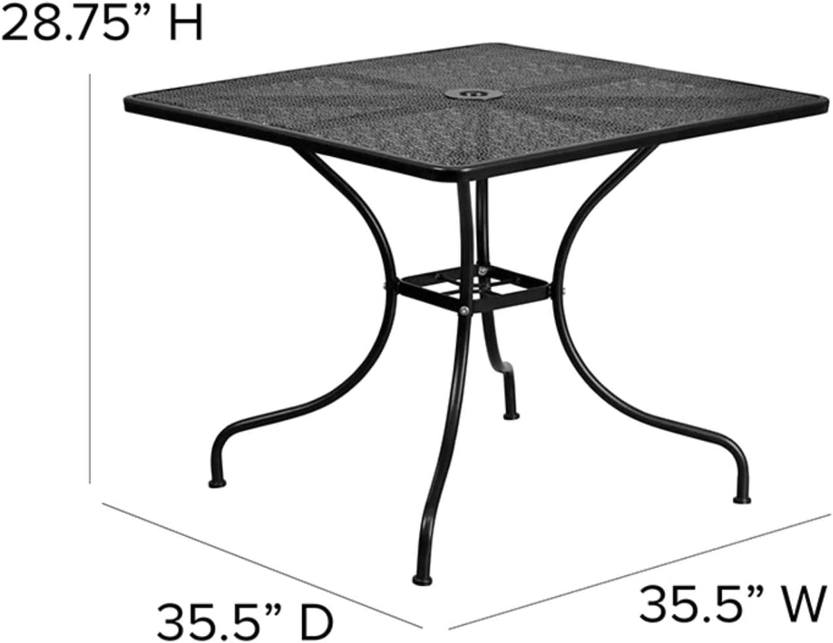 35.5" Square Patio Table with Umbrella Hole, Black