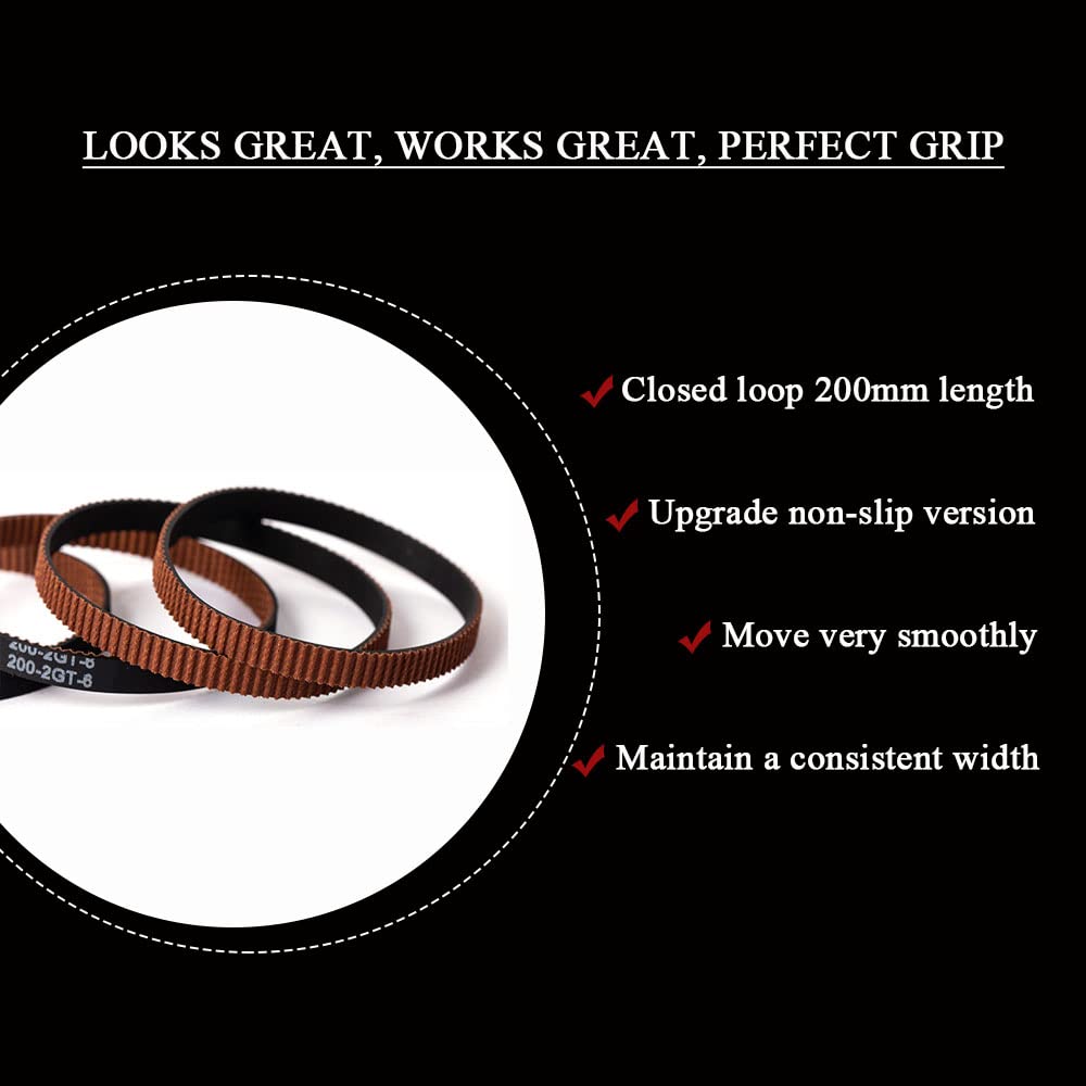 MOTOU 10×200mm GT2 Timing Belt, Closed Loop, Upgrade Non-Slip Version, Width 6mm, Fit for 3D Printer and Most Belt Driven Printers