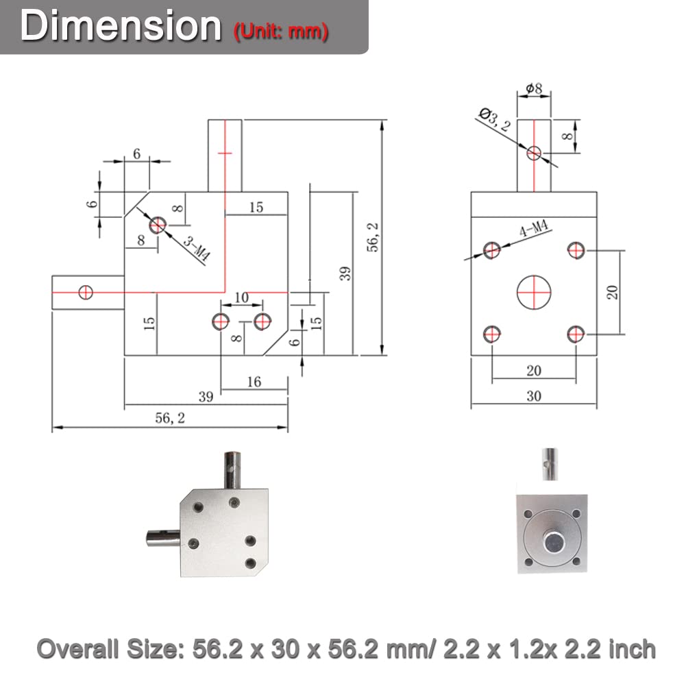 1:1 Right Angle Tapered Bevel Gearbox Mini 1 Module 20 Teeth 90° Angle Drive Steering Gear Device Simple Mechanical DIY Module with 8mm Shaft