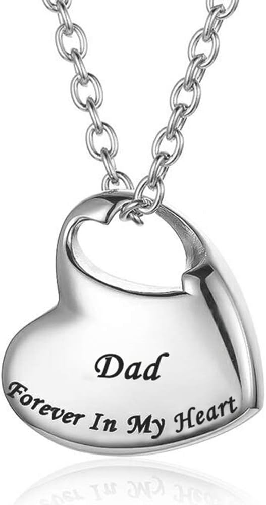 Cremation Urn Necklace for Ashes Urn Jewelry,Forever in My Heart Carved Stainless Steel Keepsake Waterproof Memorial