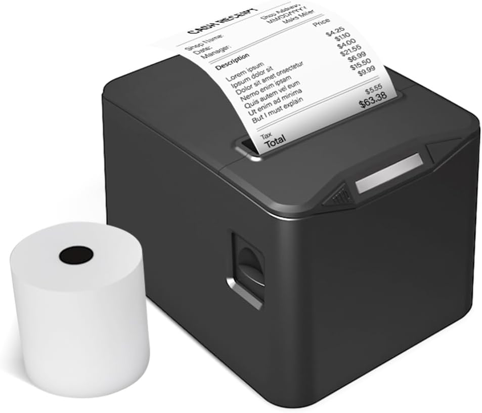 Thermal Receipt Printer 80mm Desktop Direct Thermal Printing USB+LAN Connection High Speed with Auto Cutter Large