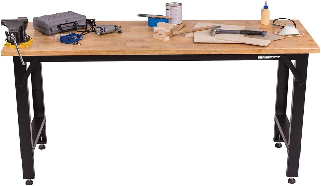 6' Adjustable Height Steel and Solid Wood Workbench Station