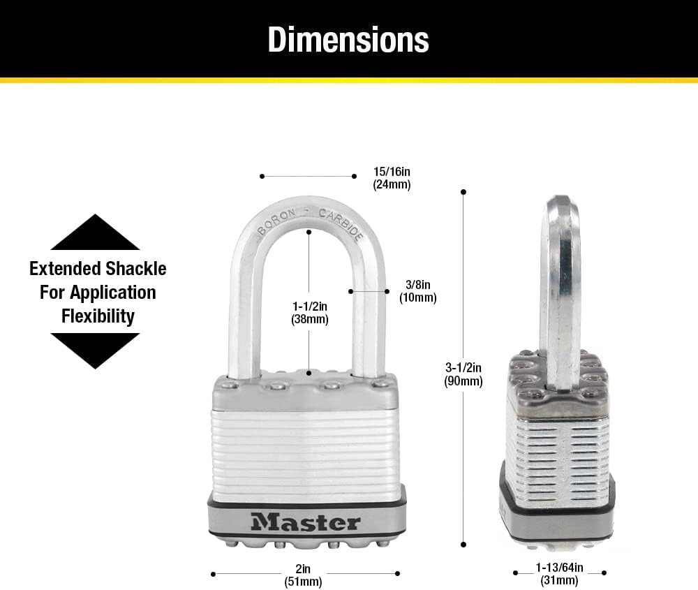 M5XTLF Magnum Heavy Duty Outdoor Padlock with Key, 2 Pack Keyed-Alike Silver