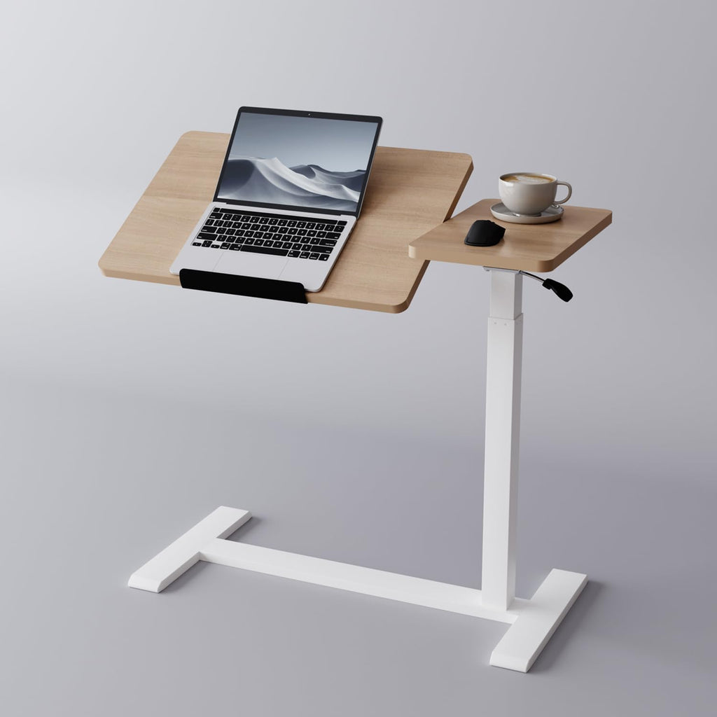 Adjustable Overbed Bedside Table with Wheels Pneumatic Mobile Standing Laptop Desk Rolling Computer Cart Movable