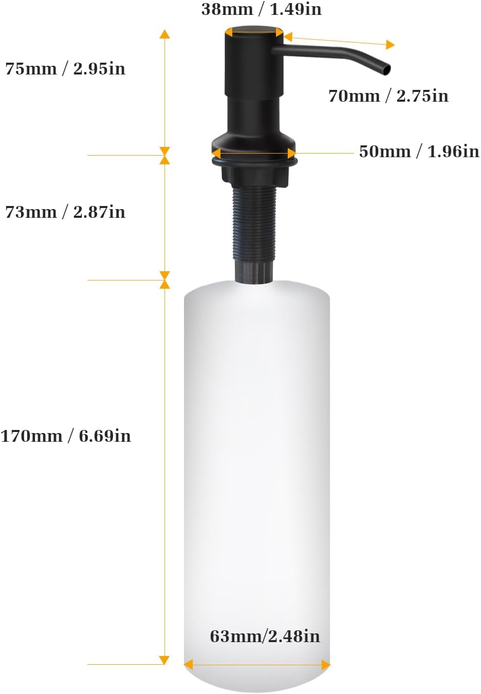 Soap Dispenser for Kitchen Sink, Built in Sink Soap Dispenser Lotion Dispenser with 17 OZ Bottle, Refill from The Top