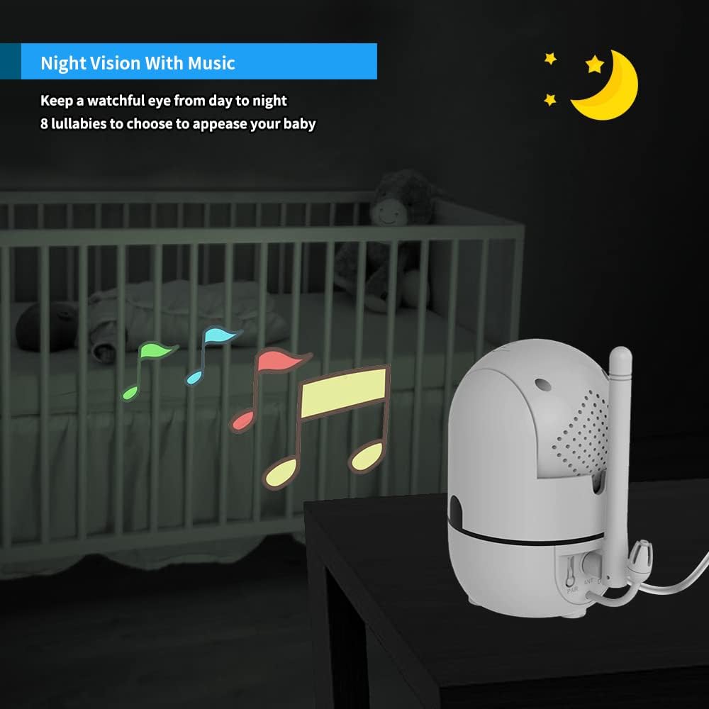 No WiFi Baby Monitor 5" Screen 30-Hour Battery Pan-Tilt-Zoom Video Upgrade with Camera and Audio, Night Vision, VOX